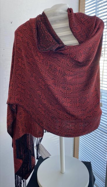 Handwoven red and black wool wrap