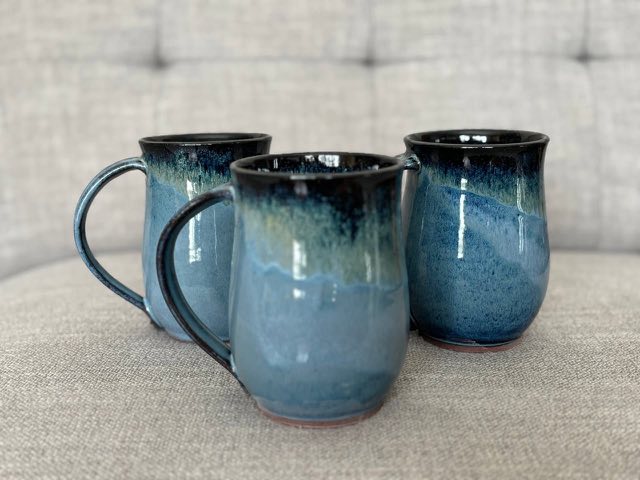 Blue glazed mugs