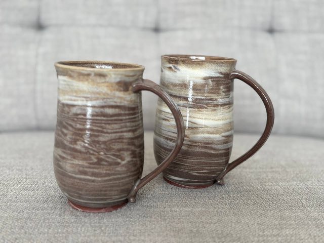 Marbled handmade pottery mugs