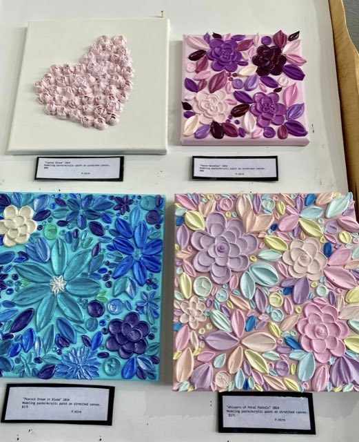 Textured floral acrylic canvases by P. Hird at On the Avenue